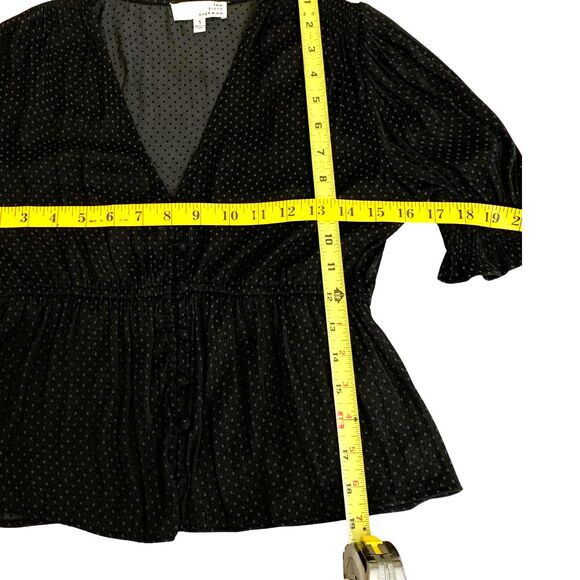 Tops Black Tiny Square Pattern Blouse Size S - Picture 6 of 8